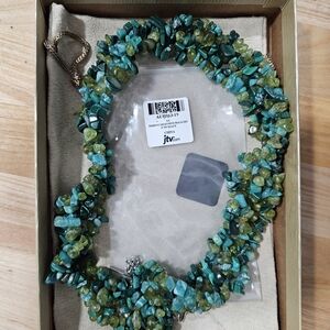 Vintage Peridot, Amazonite And Malachite Beaded Necklace Approx 17"